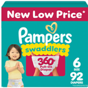 Pampers Diapers - Swaddlers 360 - Size 6, 92 Count, for up to 100% Leakproof Premium Skin Protection (Packaging May Vary)