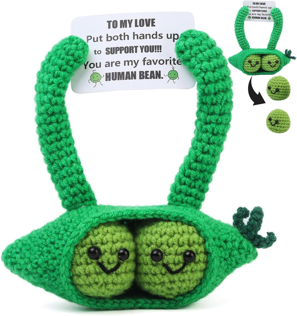 Birthday Gifts for Him Her Boyfriend Girlfriend Wife Husband - I Love You Anniversary Wedding Birthday Gifts for Women Men, to My Love Handmade Crochet Positive Bean Gifts for Couples