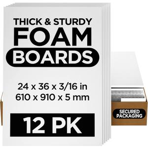 White Foam Board 24”x36”x0.20” (5mm) Thick Foam Core Board Large Foam Poster Board for Painting Displaying and Craft Projects (12 Pack)
