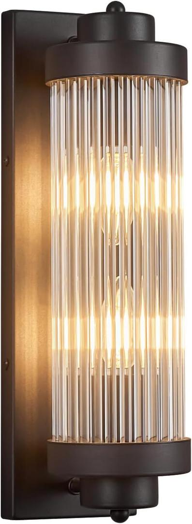 Black Wall Sconces with Crystal Glass Strip Bathroom Sconces Modern Wall Lights for Bedroom Living Room Hallway Wall Light Fixtures, 2 Light E12 Base (15.74 in High)