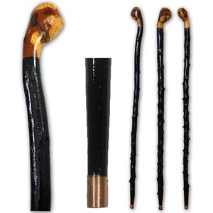 Imported Shillelagh Wooden Irish Walking Stick, Handcrafted 100% Blackthorn Wood Cane, Handles All Unique, Black High Gloss Lacquered, Made in Ireland 36"