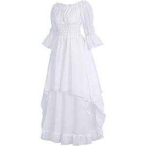 Women Renaissance Dress Adult Pirate Costume Medieval Viking Fairy Victorian Cottagecore Corset (3X-Large, White)