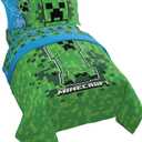Jay Franco Kids Comforter Set Includes Sheets and Pillow Covers - Soft and Cozy Bed Set for Stylish Room Decor, Green - Minecraft Creeper, 7 Piece Full Size Bedding
