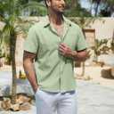 Vssjavun Mens Short Sleeve Button Down Shirts Casual Cotton Shirt Summer Beach Shirts (Green, XXL)
