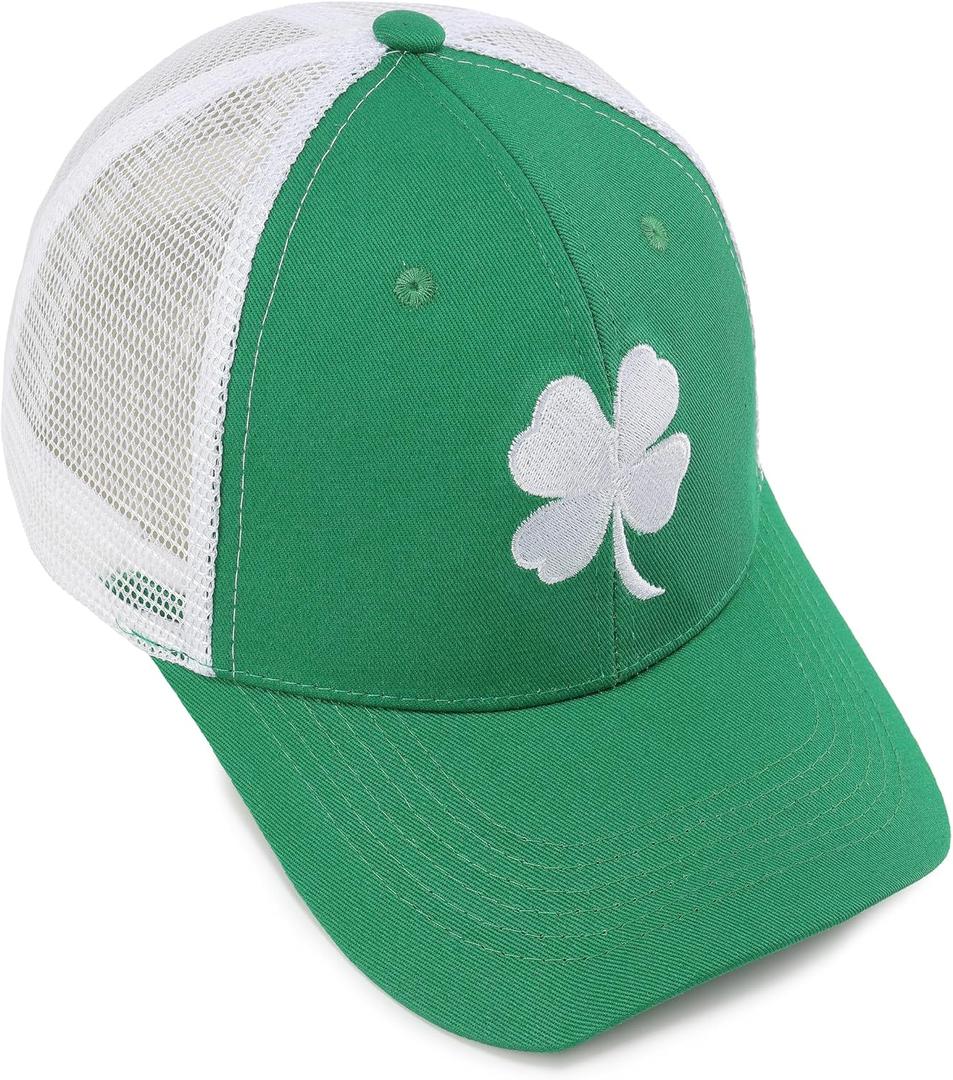 St Patricks Day Hat Clover Trucker Hats Green Shamrock Baseball Cap Irish St. Patty’s Saint Patrick Accessories