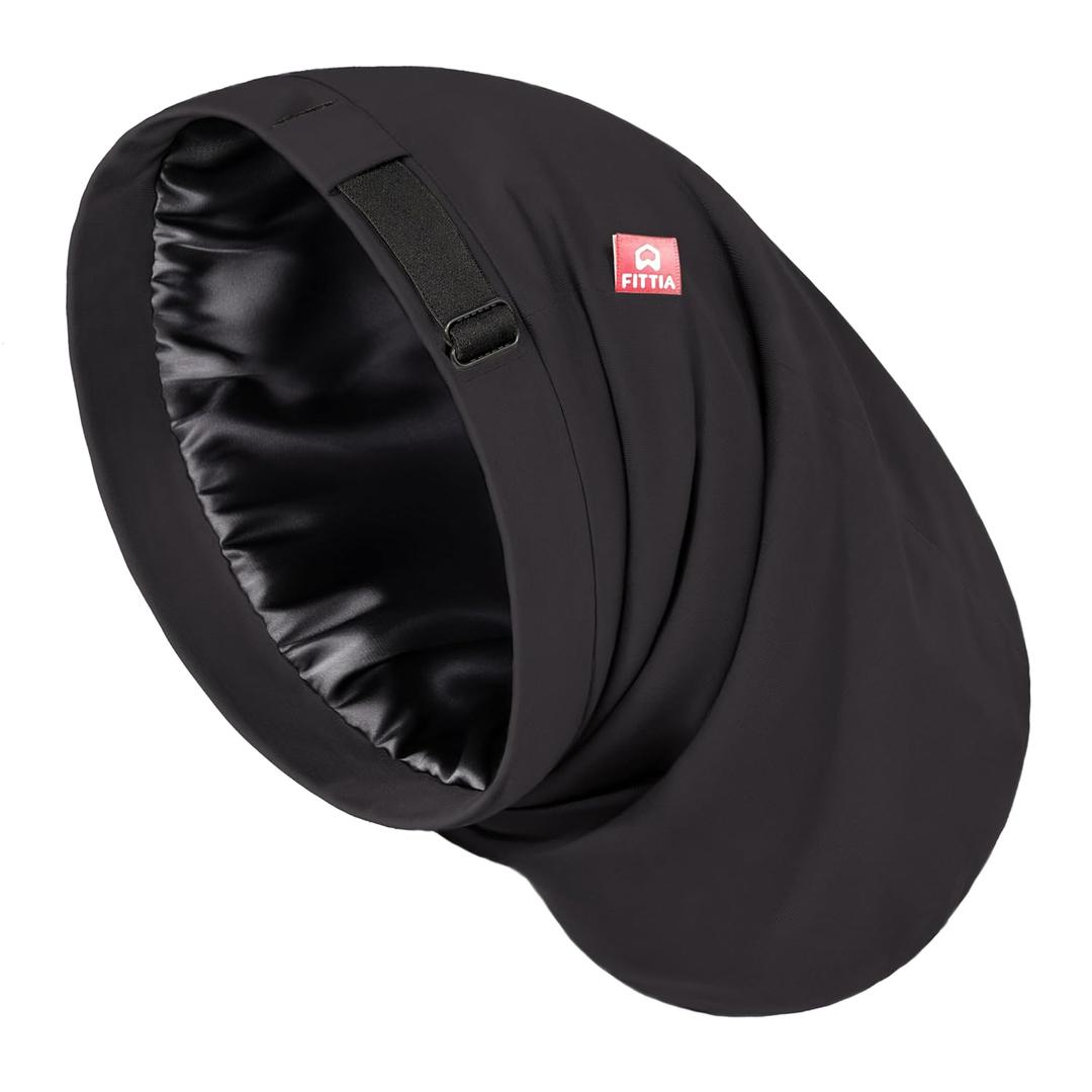 Large Satin Bonnet for Men Sleeping: Loc Cap Dreadlocks for Curly Braids Wave, Silky for Frizzy Hair Smooth, Adjustable No Slip Black