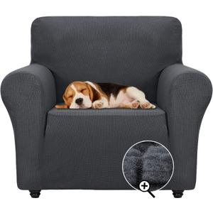 ZNSAYOTX Super Stretch Chair Slipcover Universal Sofa Chair Covers for Living Room Dogs Pet Furniture Protector Spandex Armchair Slipcovers with Anti Slip Foam Sticks (Dark Grey, Chair)