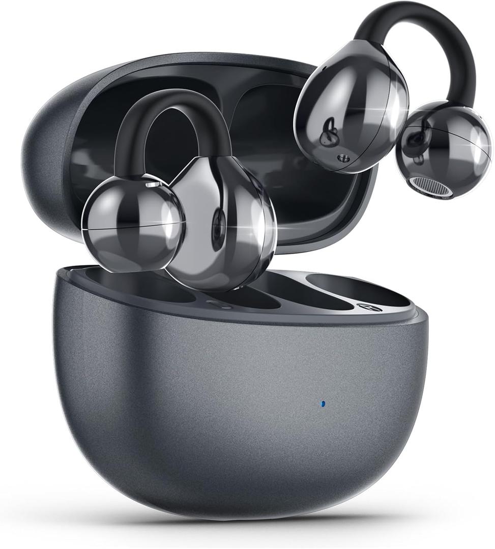 Open Ear Earbuds, Air Conduction Headphones Wireless Earbuds Bluetooth 5.4, Clip on Headphones with Mic 42H Playtime, Over Ear Earphones Comfortable for Sports, Running, Workouts and Glasses Wearers