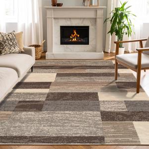 SUPERIOR Indoor Area Rug, Jute Backed, Modern Geometric Patchwork Floor Decor for Bedroom, Office, Living Room, Entryway, Hardwood Floors, Rockwood Collection, 5' x 8', Slate