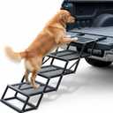 Foldable 4-Step Dog Stairs for Cars, Trucks & SUVs  Heavy-Duty Carbon Steel Pet Ladder Supports 230LB, Non-Slip Metal Mesh, Joint-Friendly Portable Ramp for Large & Small Dogs