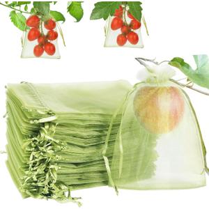 JTENGYAO 100pcs Fruit Protection Bags 6x8 inch, Green Fruit Nets for Fruit Tree, Fruit Protectors Pest Barrier for Tomato Mango Trees Veggies Garden