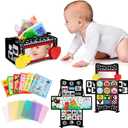Dr.Rapeti Tummy Time Mirror, Tissue Box Toy, 3in1 Black and White High Contrast, Double-Sided Foldable Sensory Montessori Toy, Crinkle Silk Scarves Teethers 0-6 6-12 Month Newborn Infant Baby