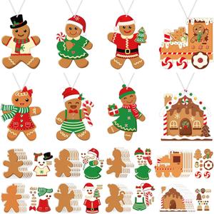 Funrous 48 Pcs Christmas Gingerbread Men Crafts Kit Make Your Own Gingerbread Man Hanging Ornaments DIY Arts and Crafts Christmas Tree Decor Stickers Xmas Holiday Winter Home Classroom Activities
