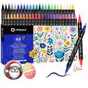 Artecho Acrylic Paint Markers 48 Colors, Acrylic Paint Pens with Brush Tip and Fine Tip for Stone, Rock Painting, Paper, Pumpkin, Wood, Egg, Canvas, Ceramic, Fabric, leather, Glass, DIY Crafts