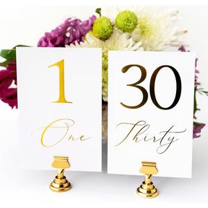 Table Numbers 1-30 | Elegant Gold Foil Table Number Cards, Double-sided, Sturdy 4x6 inches with Head & Gift Table | Perfect for Wedding Reception & Special Events