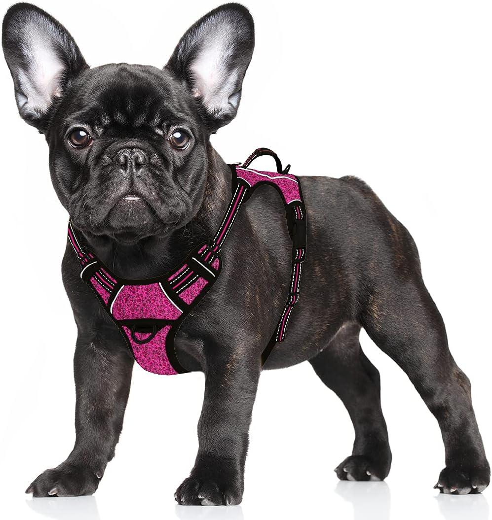 BARKBAY No Pull Dog Harness Large Reflective Dog Harness with Front Clip and Easy Control Handle for Walking Training Running with ID tag Pocket(Pink/Black,S)