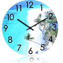 16 Inch Large Outdoor Clock Waterproof - Beach Coastal Style Nautical Ocean Decorative Glass Wall Clocks for Patio Pool Living Room Home Decor, Blue