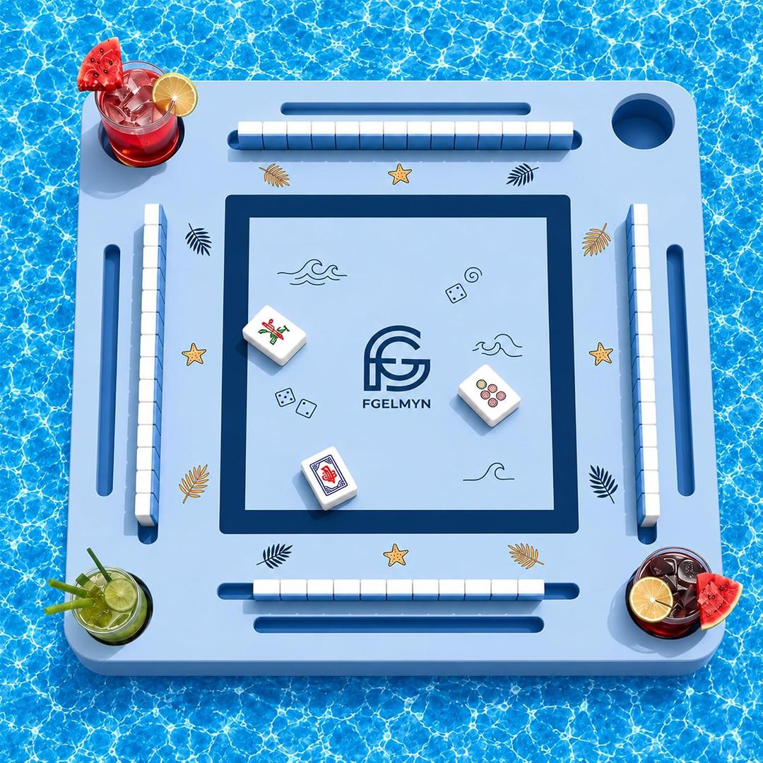 Mahjong Game Board, 31.5" Waterproof Mahjong Tabletop with 4 Cup Holders
2-in-1 Floating Mahjong Table for Pool, Indoor Game Night, Hot Tub and Family Gatherings
