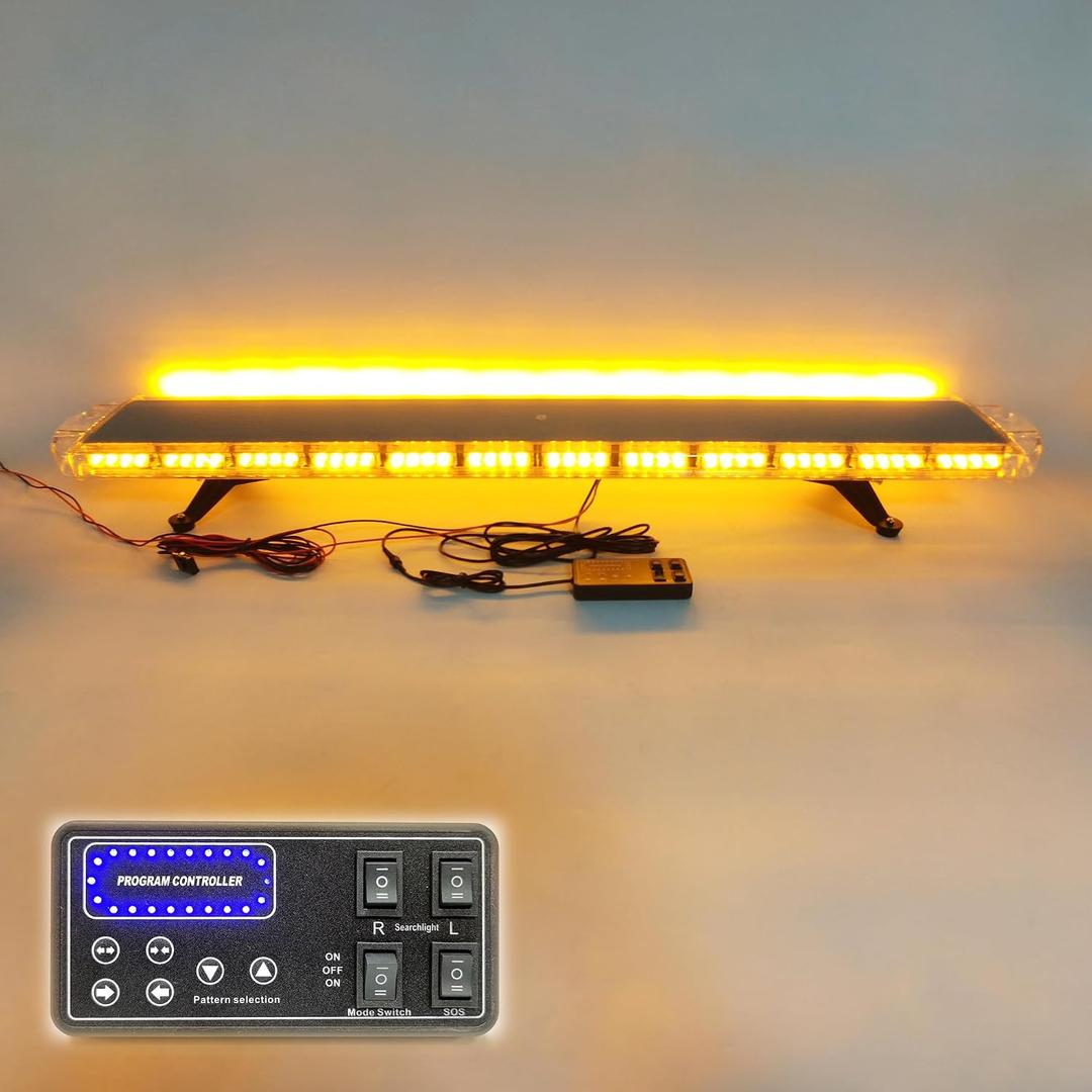 CFLMYYXGS 104 LED 26 Strobe Patterns Emergency Warning Light bar Flashing Vehicles Security Law Snowplow Tow Trucks Crane Construction Cars Wreckers Beacon Light (Amber, 55" 104LED)