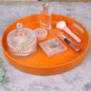 Round Orange Decorative Serving Tray with Handles, 13 Versatile Ottoman Tray for Coffee Table, Entertaining, Outdoor Patio, Living Room