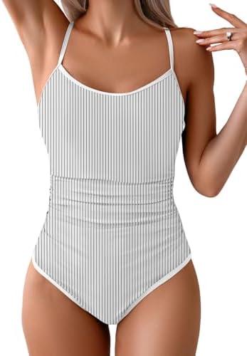 Eomenie Women's One Piece Swimsuit Tummy Control Slimming Bathing Suit Color Block Spaghetti Strap 1 Piece Swim Suit Swimwear S