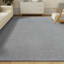 Solid Washable Area Rug - 5x7 Medium Pile Faux Cashmere Carpet for Living Room Bedroom, Grey