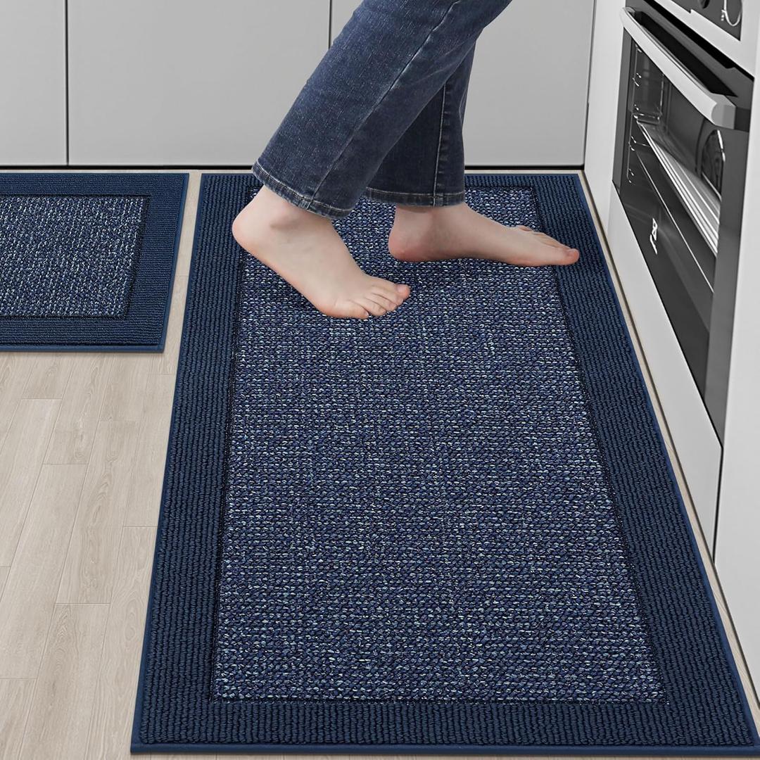 BEQHAUSE Kitchen Rugs and Mats Set of 2 Non-Slip Kitchen Mats for Floor, Absorbent and Stain Resistant Kitchen Runner, Machine Washable Rugs for Kitchen, Laundry & Sink, 20"x32"+20"x48", Blue