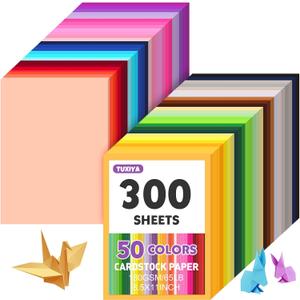 300 Sheets 8.5" X 11" Colored Cardstock, 50 Assorted Colors Construction Paper Card Stock Printer Paper for Printing, Card Making, DIY Crafts, School Supplies, Party Decorations (180GSM/65LB)