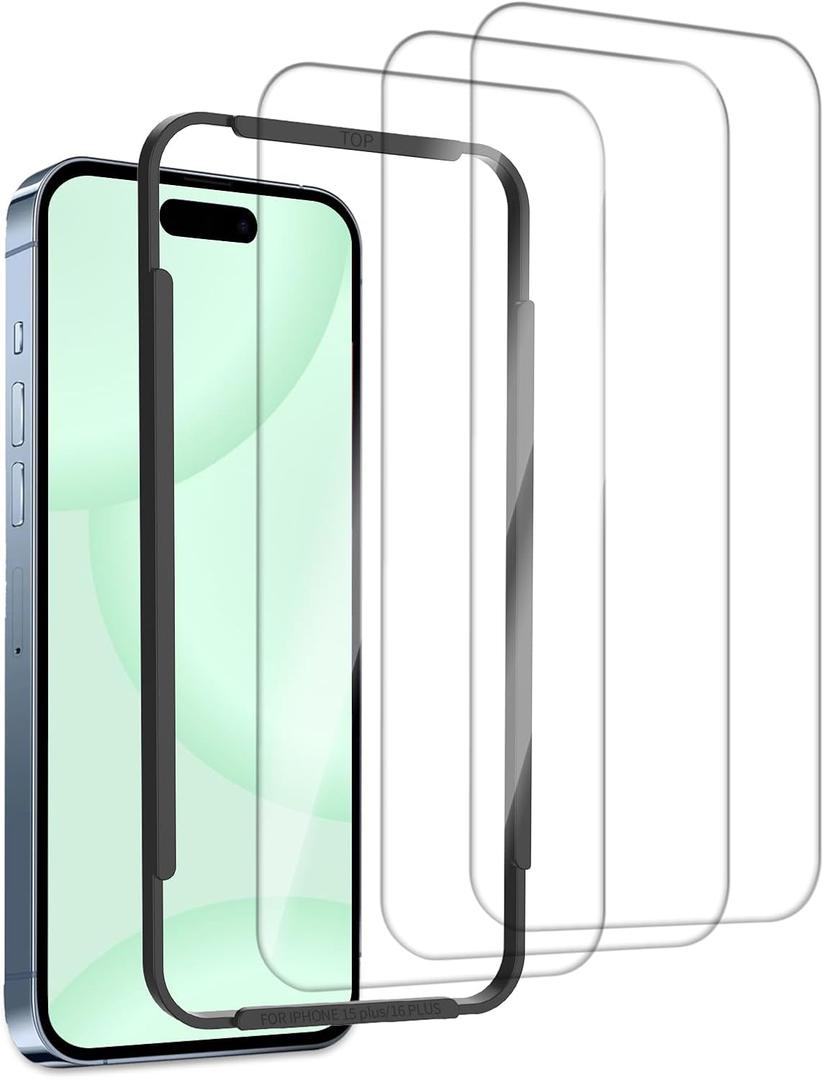 BLEUM CADE 3Pack Screen Protector for iPhone 16 Plus with Installation Frame, Anti-Fingerprint 9H Hardness Tempered Glass