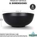 Greentainer Unbreakable Large Salad Bowls, 76 oz Plastic Serving Bowl Set of 6, Lightweight Black Bowl for Soup, Cereal, Fruit, Popcorn, Dishwasher & Microwave Safe