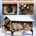Indestructible Gable Roof Heated Cat House for Outside Winter, 100% Waterproof, Safe Escape Door, Insulated Outdoor Cat Shelter with Heater for Feral Barn Cat Kitty (Desert Camouflage, 24.5"x16"x19")