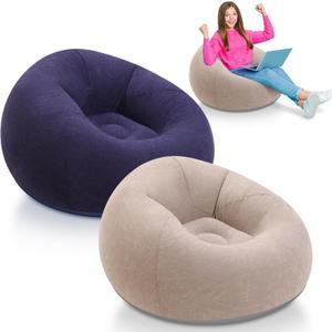 2 Pcs Small Bean Bag Chair Inflatable Chair Blow up Games Chairs Foldable Flocking Inflatable Sofa Portable Inflatable Chair for Living Room Bedroom(Brown, Blue)