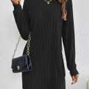 HBQ Women's Pullover Sweater Dress Casual Turtleneck Ribbed Long Lantern Sleeve Mini Knit Dresses 2025 Fashion (Black)