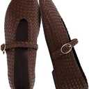 CUSHIONAIRE Bistro Mary Jane Flats for Women, Woven Ballet Flats Shoes with Strap and Memory Foam for All-Day Comfort, Color: Woven Brown, 8