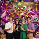 BlissYard Golden Mardi Gras Backdrop Masquerade Party Decorations Banner 71 x 43 inch Mardigras Carnival Celebration Party Photo Booth Photography Background New Orleans Masquerade Party Supplies (Feathered Mask#005)