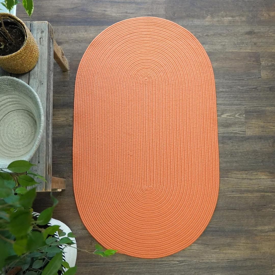 Colonial Mills Delicious Braided Reversible Solid 2X4 Scatter Throw Rug - Orange, Handcrafted in USA, Woven Texture, High Traffic, Entry, Kitchen, Living Room, Bed, Bath, Foyer, Porch - 2' X 4' Oval