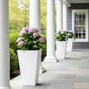 Worth Garden 20" Tall Planters Set of 2 Large White Tapered Plastic Flower Pots for Indoor & Outdoor Use Modern Plant Containers with Drainage Holes Ideal for Front Porch, Patio, Balcony