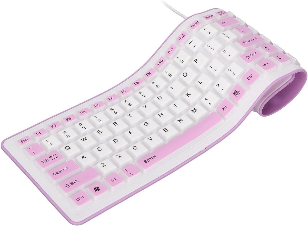 Roll Up Keyboard, Foldable Silicone Keyboard 103 Keys USB Wired Mute Keyboard, Fadeless Foldable Keyboard for Pc Laptop Travel