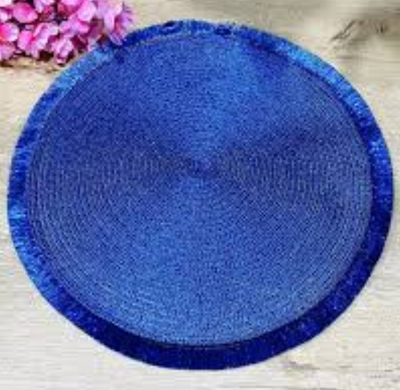 15 Inch Christmas Table Place Mats Set of 4 Shiny Round Woven Placemats for Home Kitchen Dining Decor BLUE