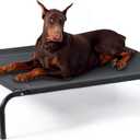 Bedsure Outdoor Elevated XL Dog Bed, Portable Indoor & Outdoor Cooling Raised Cot Pet Hammock Bed with Skid-Resistant Feet, Frame with Breathable Mesh, Black, 54 inches