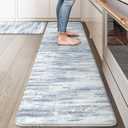 KIMODE Kitchen Mats for Floor, Abstract Kitchen Rugs Sets of 2, Anti Fatigue Mats for Kitchen Floor, Cushioned Comfort Kitchen Floor Mats for Sink Laundry Desk Multi-Blue 17"x59"+17"x29"