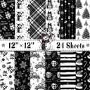 24 Sheets Christmas Scrapbook Paper 12''  12'' Double-Sided Xmas Black Plaid Pattern Paper Decorative Art Cardstock for Holiday DIY Crafts Card Making Scrapbook Supplies