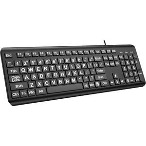 EDJO Large Print Computer Keyboard, Wired USB Full Size Quiet Keyboard with 4X Oversized Print Letters for Visually Impaired Low Vision Individuals Easy to See and Type for PC, Laptop,Windows