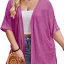 IN'VOLAND Plus Size Purple e Summer Cardigan for Women Dressy Open Front Short Sleeve Lightweight Beach Cover Ups Casual Loose Fit, Size: 24W