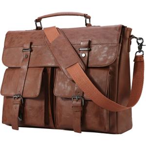 Leather Messenger Bag for Men,15.6 Inch Vintage Laptop Bag Briefcase Satchel (Brown)