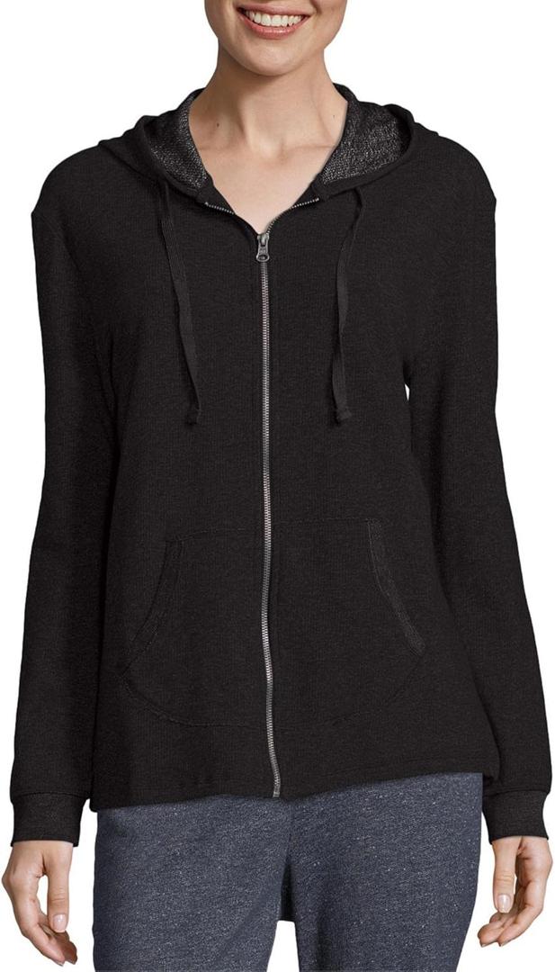 Hanes Womens French Terry Zip Hoodie Warm Up Or Track Jacket, Ebony, Medium US