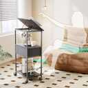 HOMEKOKO 3-Tier Bookshelf with Adjustable Flip Top, Living Room Industrial Movable Bookcase, Rustic Book Shelf with Drawer, Wood-Metal Rustic Bookshelves (Black Wood Veins)