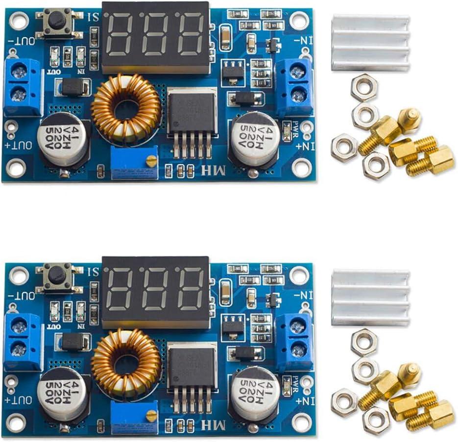 2 Packs 5A 75W DC-DC Step Power Module XL4015 with Adjustable LED Voltmeter and Free Support
