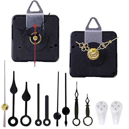 2 Pack Non Ticking Wall Miniature Clock Movements Mechanism with 5 Pairs of Short Hands Quartz Motor Kit Battery Operated DIY Repair Parts Replacement, 5/32 in Max Dial Thick, 1/2 in Shaft Length