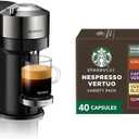 Nespresso Nepresso Vertuo Next Deluxe Coffee and Espresso Maker By De'Longhi, Dark Chrome + Starbucks Capsules, Vertuo Line